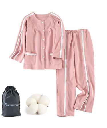 WEEOATAR Patient Clothes Bedridden Patient Clothing Disability Clothing with Zippers for Easy Access Patient Pajamas Nursing Aid for Elderly Disabled Dialysis and Bedridden(Pink M)