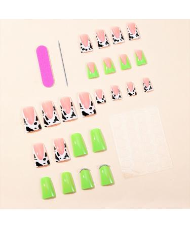 Shop Green Duck Nails - Rhinestone Designs Milk Pattern Wide French Tip Press-On Acrylic Nails for Women & Girls - Buy Online on GoSupps.com