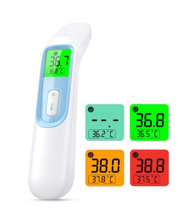 Ear Forehead Thermometer for Adult KKmier No Contact Digital Thermometer 4 in 1 Infrared Temperature Checker for Adults Baby Kids with Fever Alarm Instant Reading Memory Function Blue