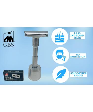 G.B.S Chrome Adjustable Men's Double Edge Safety Razor Set | Blades Stand & 10 Platinum Refills - International Shipping Available - Buy Online on GoSupps.com