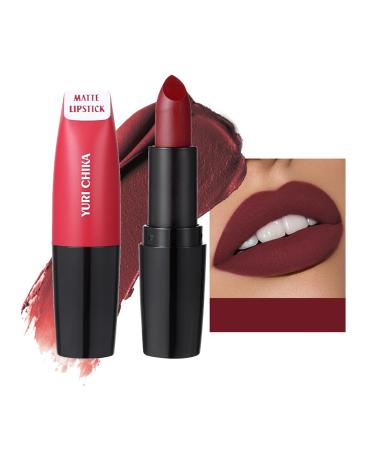 Burgundy Red Lipstick for Women Long-Lasting Smudge-proof Matte Dark Red Lipstick Intense Vivid Colors Vintage Goth Vampire Lip Colors No Transfer Non-Stick Cup Lipstick Smooth Lip Makeup(12#) 12#Burgundy Red