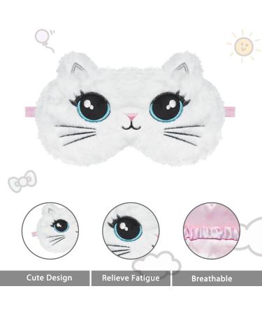 Ynaize Cute Cartoon White Cat Eye Mask - 3D Blackout Sleep Mask for Travel Naps & Relaxation | Fun Sleep Eye Cover for All Ages - Buy Online on GoSupps.com