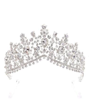 Tgirls Baroque Bridal Wedding Crowns and Tiaras Bride Princess Flower Rhinestone Headband Jewelry for Women and Girls (Silver)