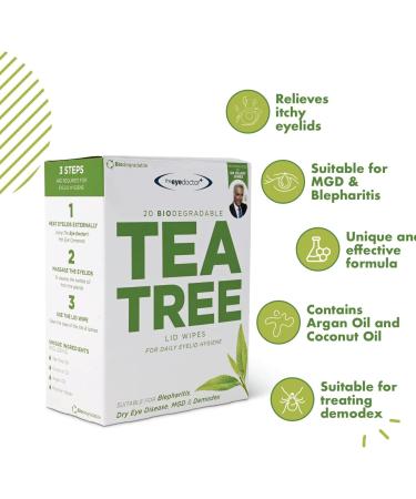 The Eye Doctor Tea Tree Eyelid Wipes - 40 Cleansing Lid Wipes for Dry Eye, Blepharitis, MGD, and Demodex Treatment - Tea Tree, Coconut, Argan Oil - 40 Wipes - Buy Online on GoSupps.com