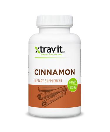 Xtravit Cinnamon Bark Supplement Natural Energy Metabolism & Digestive Support for Men & Women - Promotes Collagen for Healthy Hair Skin & Nails - Non-GMO Gluten-Free No Fillers 60 Capsules