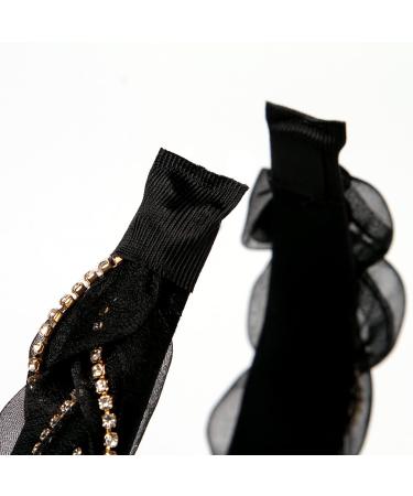 BOMTTY 1.2 Inch Wide Brim Solid Color Chiffon Headband with Rhinestone Weaving - Fashion Hair Accessory for Women and Girls (Black/White) - Buy Online on GoSupps.com
