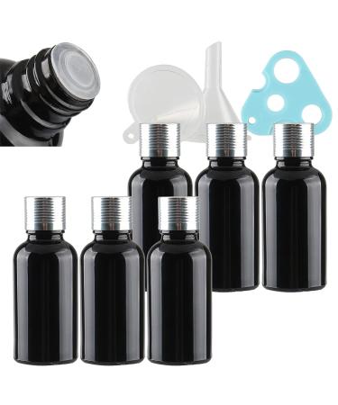 Tianzd 6 pieces empty small 30 ml gloss black glass bottles with sealed stopper silver aluminum screw cap glass bottle flasher oil fragrance perfume massage aromatherapy silver 30ml