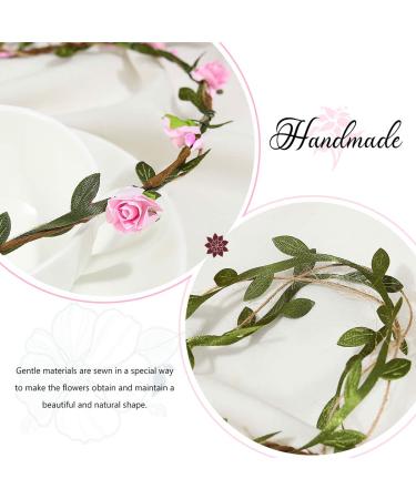 BARTOSI Boho Floral Headband - Handmade Flower Crown for Bride Wedding, Pink Hair Wreath with Ribbon - Adjustable Hair Accessories for Women and Girls - Buy Online on GoSupps.com