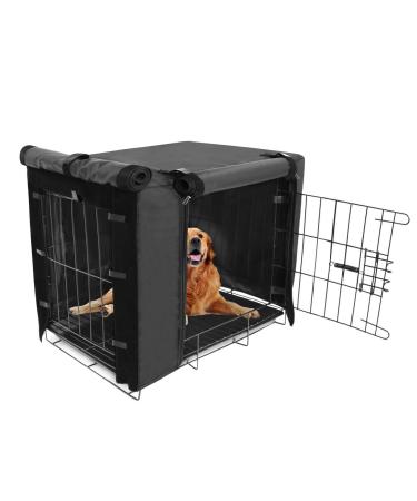 Durable Dog Crate Cover Double Door for Large pet Kennel Covers Universal Fit for 24 30 36 42 48 inches Wire Dog Crate (Black) 48 Inch (48"L x 30"W x 33"H)