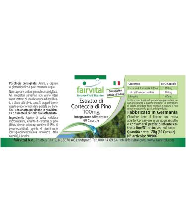 Fairvital | Pine bark extract 100mg VEGAN - Highly dosed - 60 capsules - 95% proanthocyanidins - Buy Online on GoSupps.com