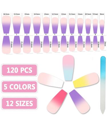 Artquee 120pcs French Ombre Press on Nails Set - Medium Long Matte Coffin False Acrylic Nails - Multicolor Manicure Kit for Women and Girls - Buy Online on GoSupps.com