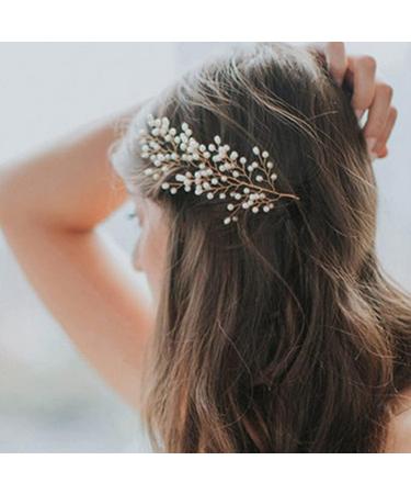 LALAFINA Womens Hair Accessories Gold Leaf Hair Clip Bridal Pearl Hair Vintage Leaves Wedding Barrettes Headpiece for Women Girls Womens Headbands - Buy Online on GoSupps.com