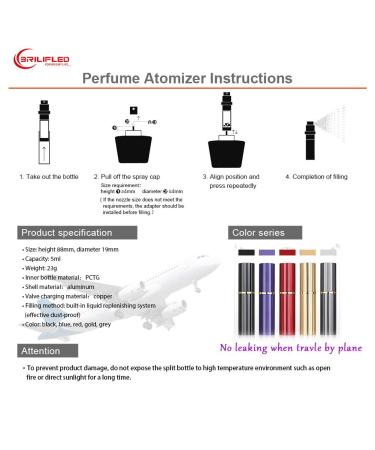 BRILIFLED Refillable Perfume Atomizer Mini Scent Pump Bottle - Travel cologne Sprayer 5ml Mini travel atomizer Refill Perfume Dispenser Container Black & Grey - Buy Online on GoSupps.com
