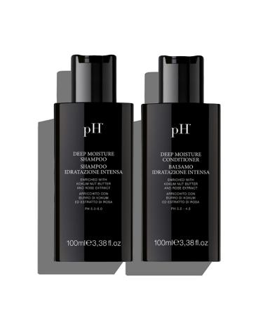 pH Labs Deep Moisture Travel Shampoo and Conditioner Set - Hydrating and Moisturizing Shampoo and Conditioner - Dry Hair - Enriched with Kokum Nut Butter and Rose Extract (3.38 oz each)