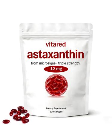 Sequente Vitared Astaxanthin 12mg Softgels Triple-Strength Antioxidant from Fresh Microalgae Supports Immune Health Skin & Eyes Non-GMO Gluten-Free (120 Capsules)