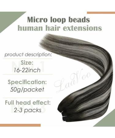 Buy Laavoo 12 Microring Tress Extensions - Real Hair Balayage Black Ombre Silver Easy Weft 50g Remy Human Hair Perfect for International Shipping - Buy Online on GoSupps.com