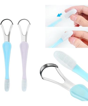 Buy Tongue Scraper & Brush Set for Kids & Adults - Travel Case Included | Oral Care Hygiene Essentials (2pcs Blue & Purple - Buy Online on GoSupps.com