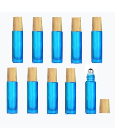 10pcs Empty Essential Oil Roll-on Bottles 10ml/0.33 Oz Frosted Glass Perfume Bottles with Stainless Steel Balls Portable and Reusable Empty Glass Roller Bottlefor Aromatherapy Perfume Oils Blue