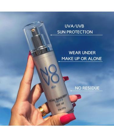 NOVO Tinted Moisturizer SPF 46 - 2.0 fl oz | Primer + Face Sunscreen | Glow-Boosting Formula with Hyaluronic Acid & Niacinamide | Lightweight & Oil-Free - Buy Online on GoSupps.com