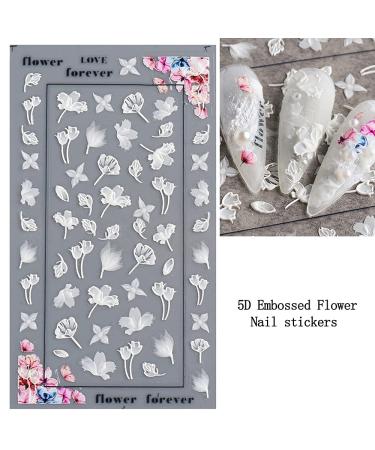 5D Flower Nail Art Sticker Decals - Self-Adhesive Hollow Exquisite Pattern for Acrylic Nails - Luxurious DIY Decoration - 3 Sheet White Flower Design - Buy Online on GoSupps.com