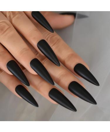 24pcs Extra Long Matte Black False Nails - Full Coverage Reusable & Long Lasting - International Shipping Available - Buy Online on GoSupps.com