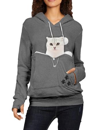XUDREZ Unisex Big Pouch Hoodie Long Sleeve Pet Dog Holder Carrier Sweatshirt Hooded Pocket Kangaroo Hoodie (Dark Grey, L) Dark Grey Large