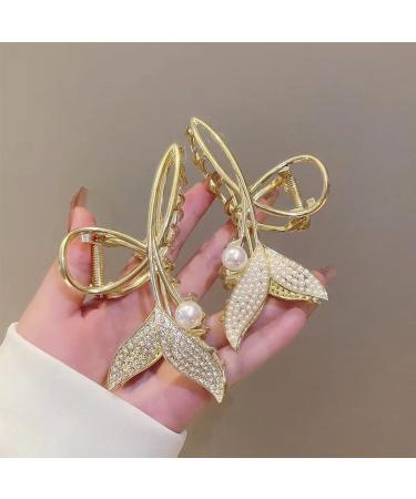 4 Pcs Pearl Fish Tail Hair Claw - Large Metal Clips for Thick Hair | Hair Styling Accessories for Women - Buy Online on GoSupps.com