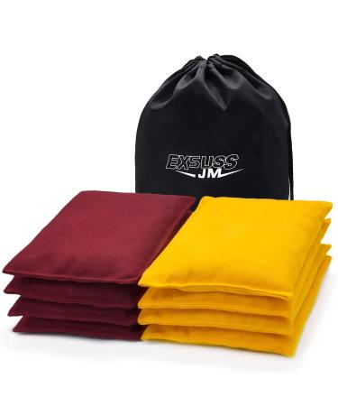 JMEXSUSS Weather Resistant Standard Cornhole Bags, Set of 8 Regulation Professional Corn Hole Bags for Tossing Game,Corn Hole Beans Bags with Tote Bag Burgundy/Yellow