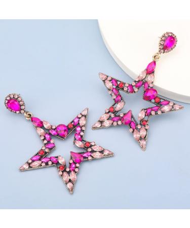 Shop Kercisbeauty Colorful Rhinestones Beads Star Pendant Dangle Earrings - Bohemian Fashion Jewelry for Women & Girls | Unique Pink Accessories - Buy Online on GoSupps.com