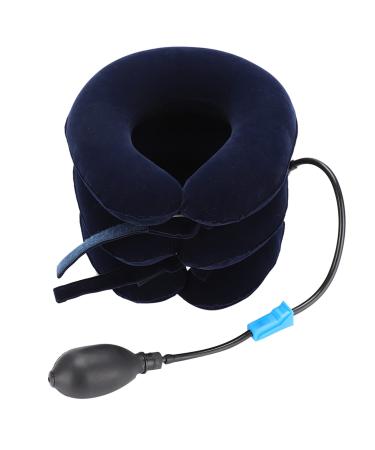 Agate inflatable cervical traction device portable adjustable naked straps neck support bracket for spine decompression neck pain relief and relaxation (average blue) average blue