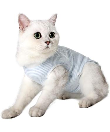 Dotoner Cat Recovery Suit - Surgical Shirt for Abdominal Wounds & E-Collar Alternative - S White Blue Stripes - Buy Online on GoSupps.com