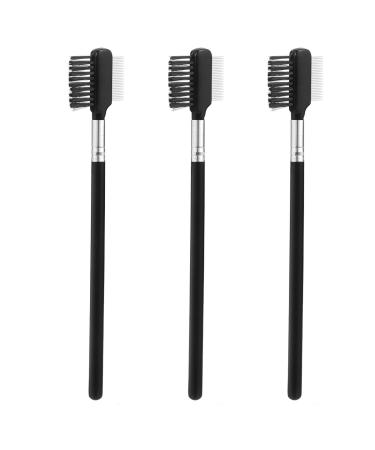 Lurrose 3Pcs Eyebrow Brush Dual Eyelash Comb Eye Shadow Brush Comb Brow Lash Mascara Brush Comb for Powder Gel Wax (Black1)