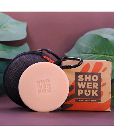 Shower PUK - Argan Oil and Orange 3 in 1 Shower Soap Bar for Body Face and Hair with Shea Butter. Eco Friendly Vegan Plastic-free Moisturising Shower Gel Bar (1x PUK + Travel Case) - Buy Online on GoSupps.com