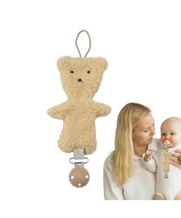 Zceplem pacifier band pacifier holder clip plush bear baby pacifier holder |Affairs holder clip soothing pacifier clip baby accessories for trips light brown
