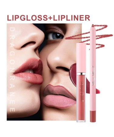 2Pcs Red Brown Lip Liner Pencil and Lipstick Set - Long Lasting Waterproof Matte Lip Liner and Lipstick Kit for Women Girls - Buy Online on GoSupps.com