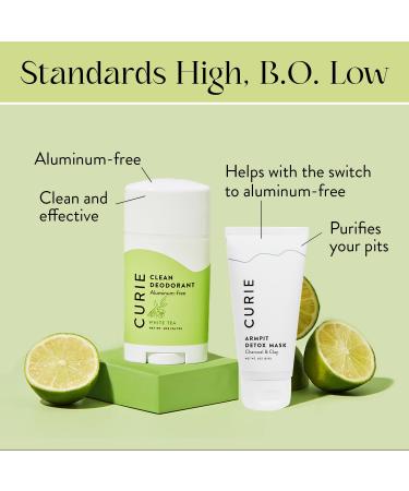 Curie Aluminum Free Deodorant - New Easy Glide Formula - Natural Deodorant Paraben Free Cruelty Free Non-Toxic White Tea 2oz Stick and Armpit Detox Mask White Tea + Pit Mask - Buy Online on GoSupps.com