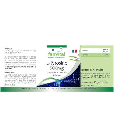 Fairvital | L-Tyrosine 500mg - High dosed - 90 capsules - amino acid - Buy Online on GoSupps.com