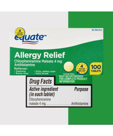 Equate Allergy Relief Medicine Chlorpheniramine Maleate 4 mg Tablets 2-Pack 200 Count 1 Pack of 2 - Buy Online on GoSupps.com