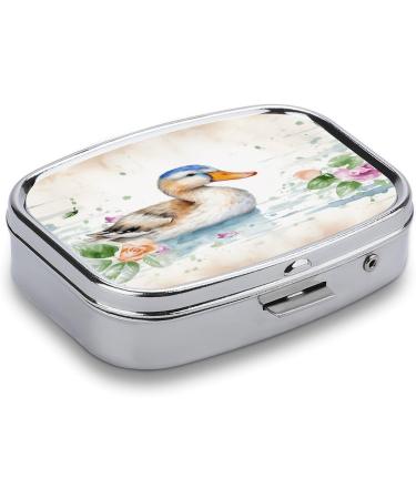 Pill Box Watercolor Duck Print | 2 Compartment Portable Medicine Organizer | Decorative Metal Pill Case for Pocket & Purse - Shop Internationally - Buy Online on GoSupps.com
