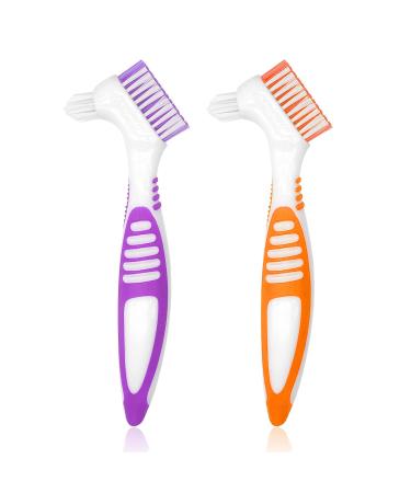 ALLY-MAGIC Denture Brush Denture Cleaning Brush Set False Teeth Brush for Cleaning Retainers Y6-SMJYS (Purple & Orange)