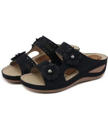 JWSVBF Orthotic Sandals for Women Bunion Beach Foot Massage Slippers | Colorful Wedges Ladies Outdoor Slides | Comfortable Walking Orthopedic Summer Fashion | 8 Wide Black - Buy Online on GoSupps.com