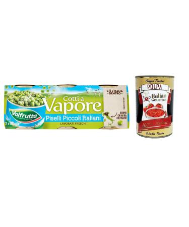 Italian Gourmet E.R. Valfrutta Piselli Piccoli Italiani Italian Peas Legumes Vegetables Steaming 3 x 150 g + Italian Gourmet Tomato Pulp 400 g Box