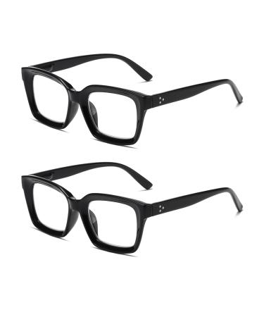 Hubeye 2 Pairs Retro Oversized Large Frame Reading Glasses for Women Men Black Square Fashion Oprah Style Blue Light Blocking Computer Reader +1.0 2 Pairs (Black/Black) 1.0 Dioptres