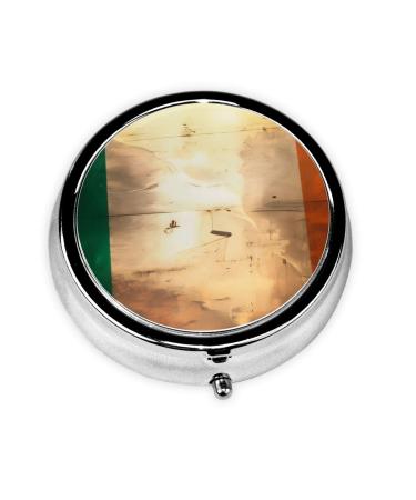 Irish Flag Portable Metal Pill Box Round Mini 3-Compartment Plastic Insert hinged Fastening Design Suitable for Small Pills Must-Have for Travel Black