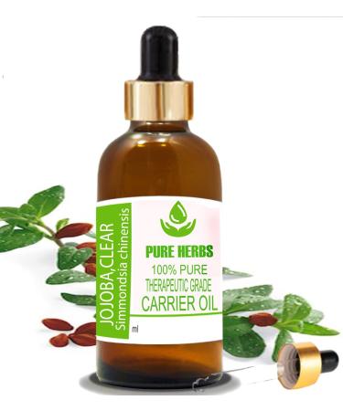 Pure Herbs Jojoba Clear Oil (Simmondsia chinensis) Pure & Natural Therapeutic Grade Carrier Oils with Dropper (15 ml)