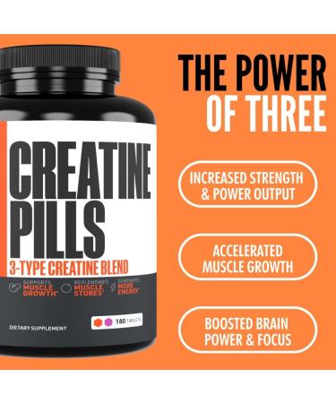 Crazy Muscle Creatine Monohydrate Pills Premium 3 Type 5g Creatine Pills Pre and PostWorkout & Keto Energy Builder Easy to Take Three-Atine for Optimum Performance Men Women 180 Tablets - Buy Online on GoSupps.com