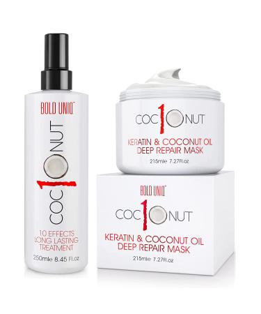 BOLD UNIQ Hair Mask with Coconut Oil and Keratin Protein & Coconut Heat Protection Spray Bundle - Intensive Moisturizing Repair for Dry-Damaged Hair - Buy Online on GoSupps.com