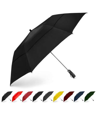 EEZ-Y Golf Umbrella Large 58 Inch Double Canopy Strong Windproof Heavy Duty & Oversized but Foldable Into Compact Size of 23 Inches For Travel Break Resistant Rain Umbrellas Black