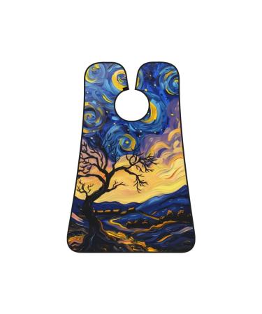 Van Gogh star tree Print Beard Bib Apron Non-Stick Beard Men's Hair Catcher for Shaving Gifts for Men. One Size Black1