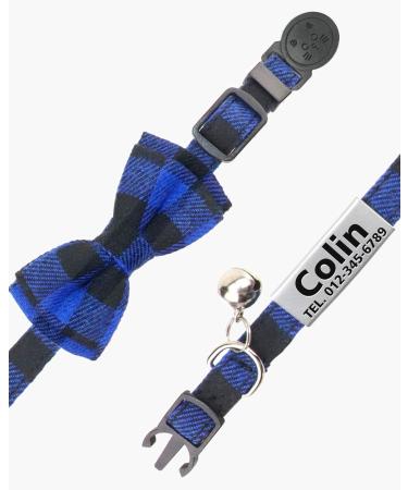 Personalized Breakaway Cat Collar with Bow Tie & Bell - Blue | Stainless Steel ID Tag Engraved | Name & Phone Number | 1 Pack - Buy Online on GoSupps.com